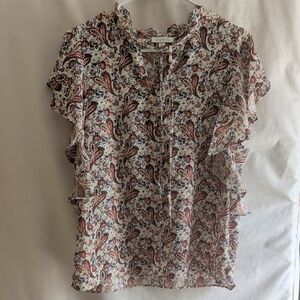 Elegant Paisley Ruffle Blouse